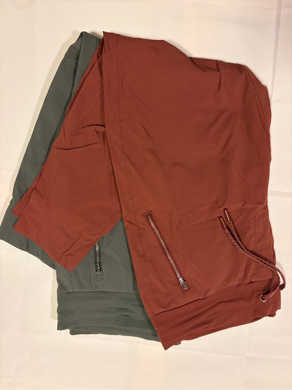 Athleta Trekkie Pants in Rust and Olive Green